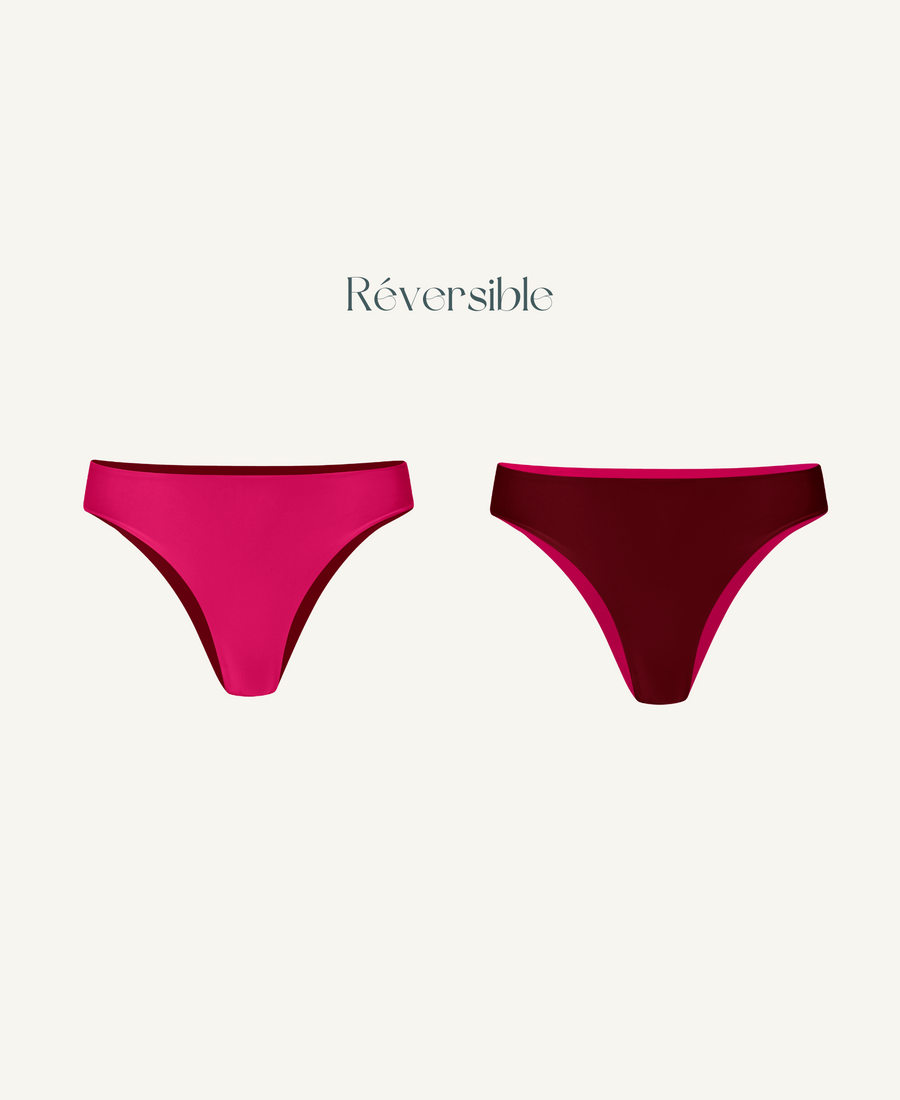 Bas de bikini réversible en rose et cerise 